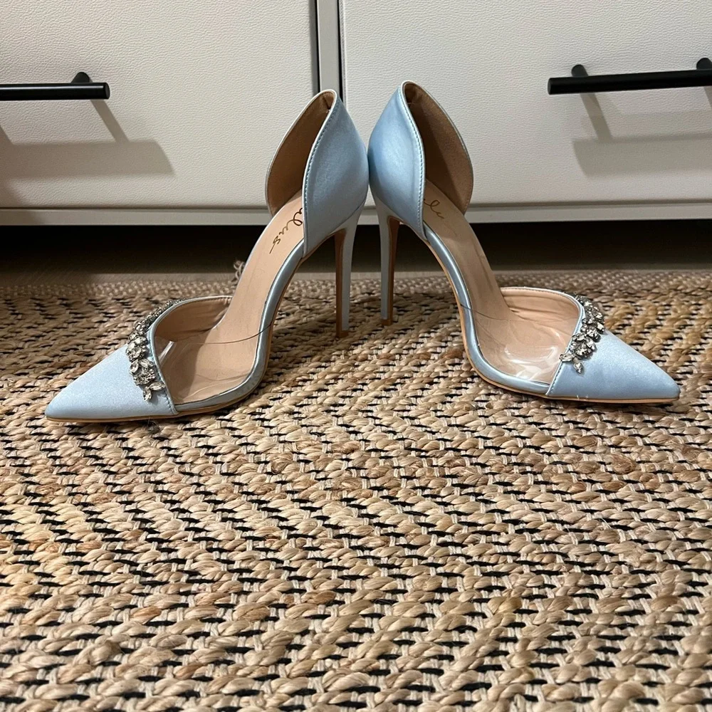 Lulu's Light Blue Heels with Rhinestone Accents - Picture 2 of 4